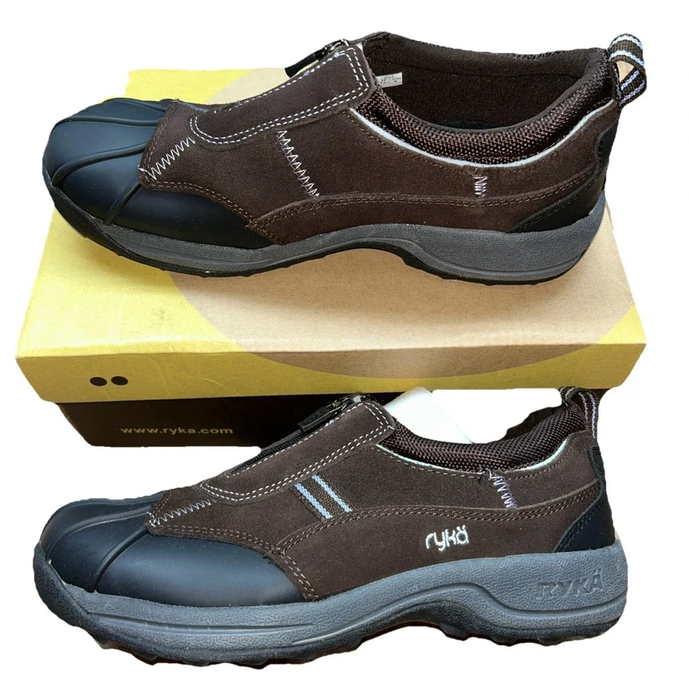 Ryka Women's Zip Front Brown Rain Duck Slip On Shoe Size 8W‎